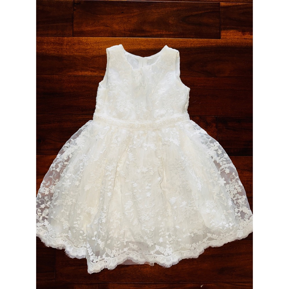 Popatu Lace Dress Kids Size 5 Ivory Excellent Floral Crochet Sleeveless A-Line